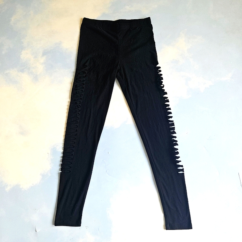 Black Cutout Slashed Side Leggings